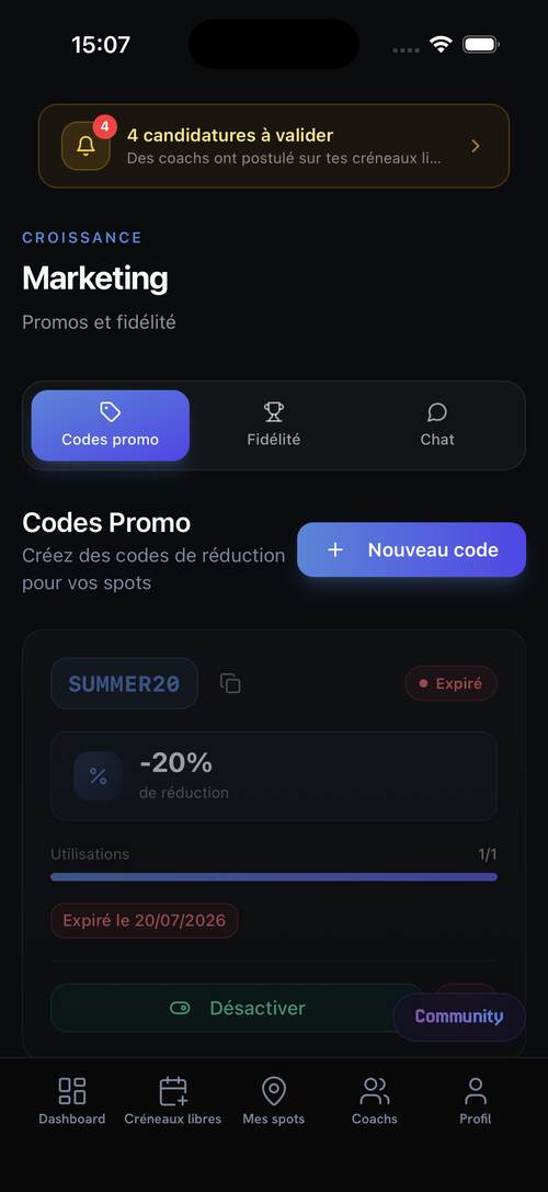 Marketing partenaire : codes promo et fidélité pour tes spots